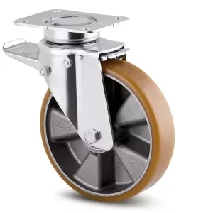 Roulette pivotante à frein 125mm en acier et polyuréthane avec platine 500kg - TENTE