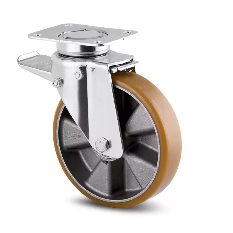 Roulette pivotante à frein 125mm en acier et polyuréthane avec platine 500kg - TENTE