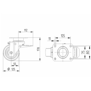 Roulette pivotante à frein 125mm en acier et polyuréthane avec platine 500kg - TENTE