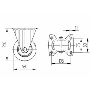Roulette fixe en acier et polyuréthane avec platine 600kg - TENTE