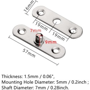 Lot de 8 charnières de porte pivotantes à 360° en acier inoxydable 57 mm x 16 mm