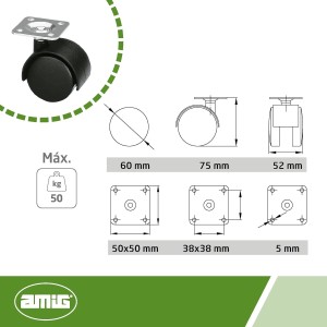 Lot de 4 roulettes 60 mm pour Meubles