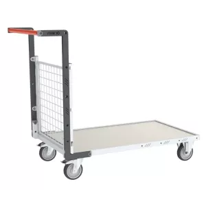Chariot modulaire grillagé 1 dossier avec plateau tôle galva 1000 x 600 mm - 250 kg