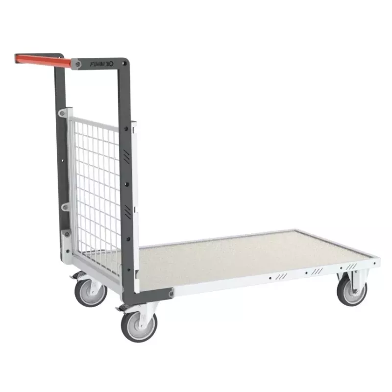 Chariot modulaire grillagé 1 dossier avec plateau tôle galva 1000 x 600 mm - 250 kg