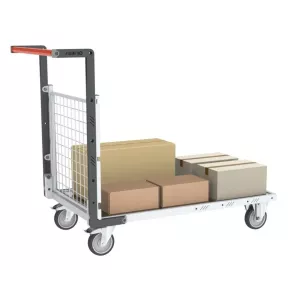 Chariot modulaire grillagé 1 dossier avec plateau tôle galva 1000 x 600 mm - 250 kg