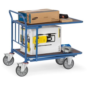 Chariot emboîtable avec dossier de poussée et 2 plateaux