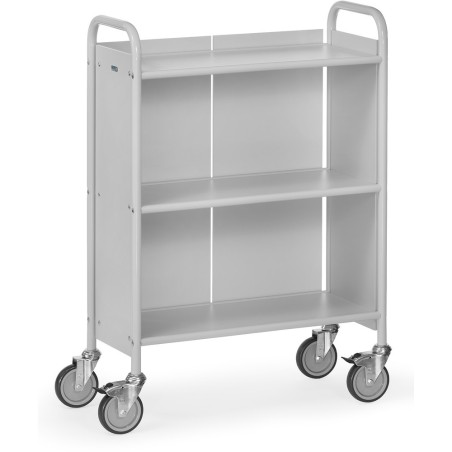 Chariot de bureau 150 kg, avec 3 plateaux et 1 panneau arrière
