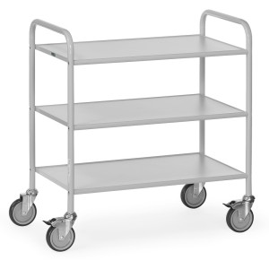 Chariot de bureau 150 kg, avec 3 plateaux et panneaux latéraux ouverts