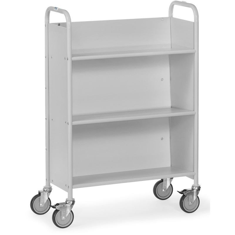 Chariot de bureau 150 kg avec 3 plateaux inclinés et panneaux latéraux fermés