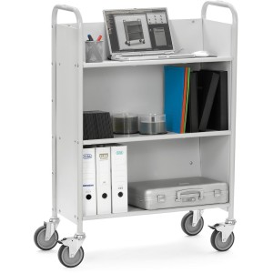 Chariot de bureau 150 kg avec 3 plateaux inclinés et panneaux latéraux fermés