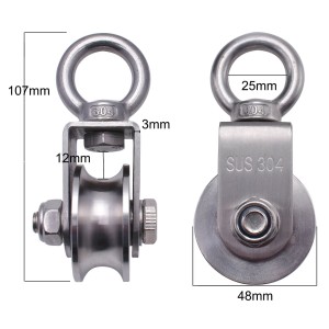 Poulie de renvoi 500 kg en inox 304 avec 2 roulements à billes