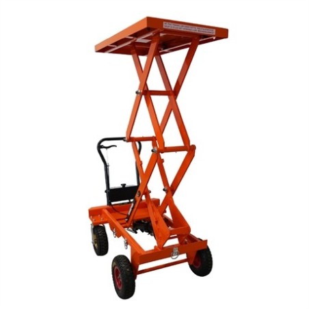 Table élévatrice 300 kg manuelle tout terrain sur roues pneumatiques double ciseaux