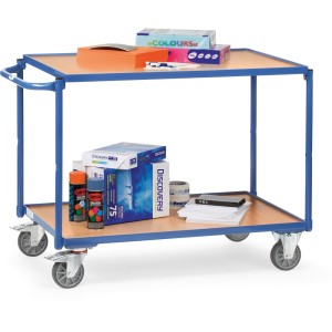 Servante 300 kg avec 2 plateaux en mélaminé et barre de poussée horizontale