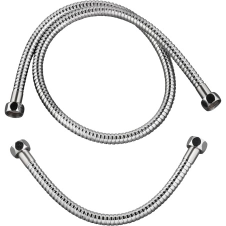 Lot de 2 flexibles en inox chromé 1m et 30 cm pour colonne de douche