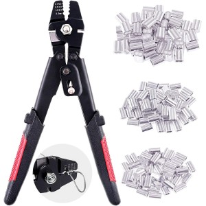 Pince de sertissage professionnel pour câble métallique jusqu'à 2,2 mm avec 150 manchons