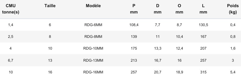 Crochet raccourcisseur avec connexion directe Grade 100
