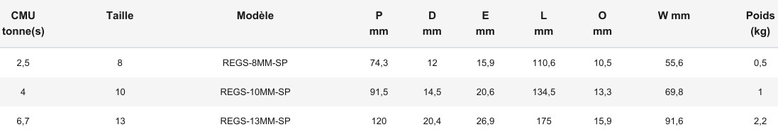 Crochet raccourcisseur à œil avec goupille de sécurité Grade 100.