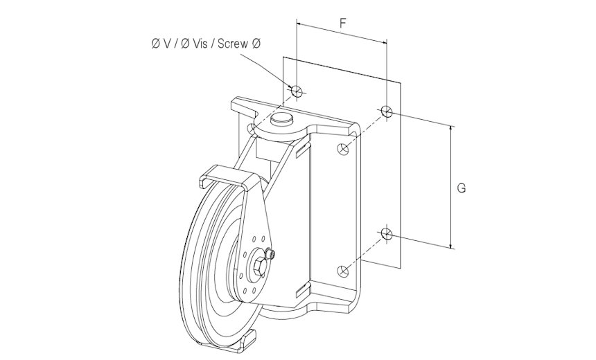 Poulies de renvoi articulées avec chapes en équerre pour câble 6 à 16 mm