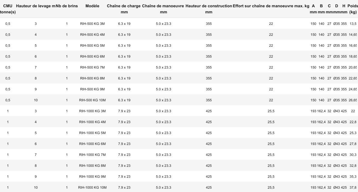 Palan manuel en inox 304 - Chaîne de levage inox 316