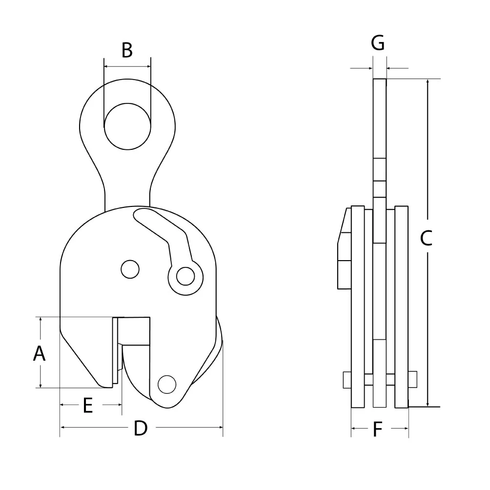 Pince de levage vertical (dureté 50HRC / 485HB)