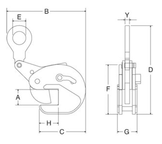 Paire de pinces de levage à poutre horizontal 2T.