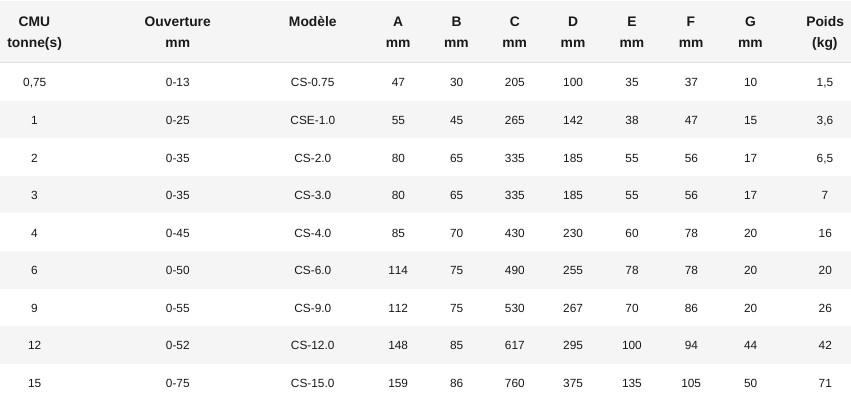 Pince de levage vertical dureté 37HRC - 345HB