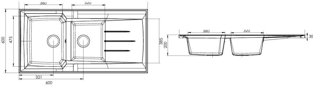 Évier à poser résine SMC blanc moucheté 1200x600 mm
